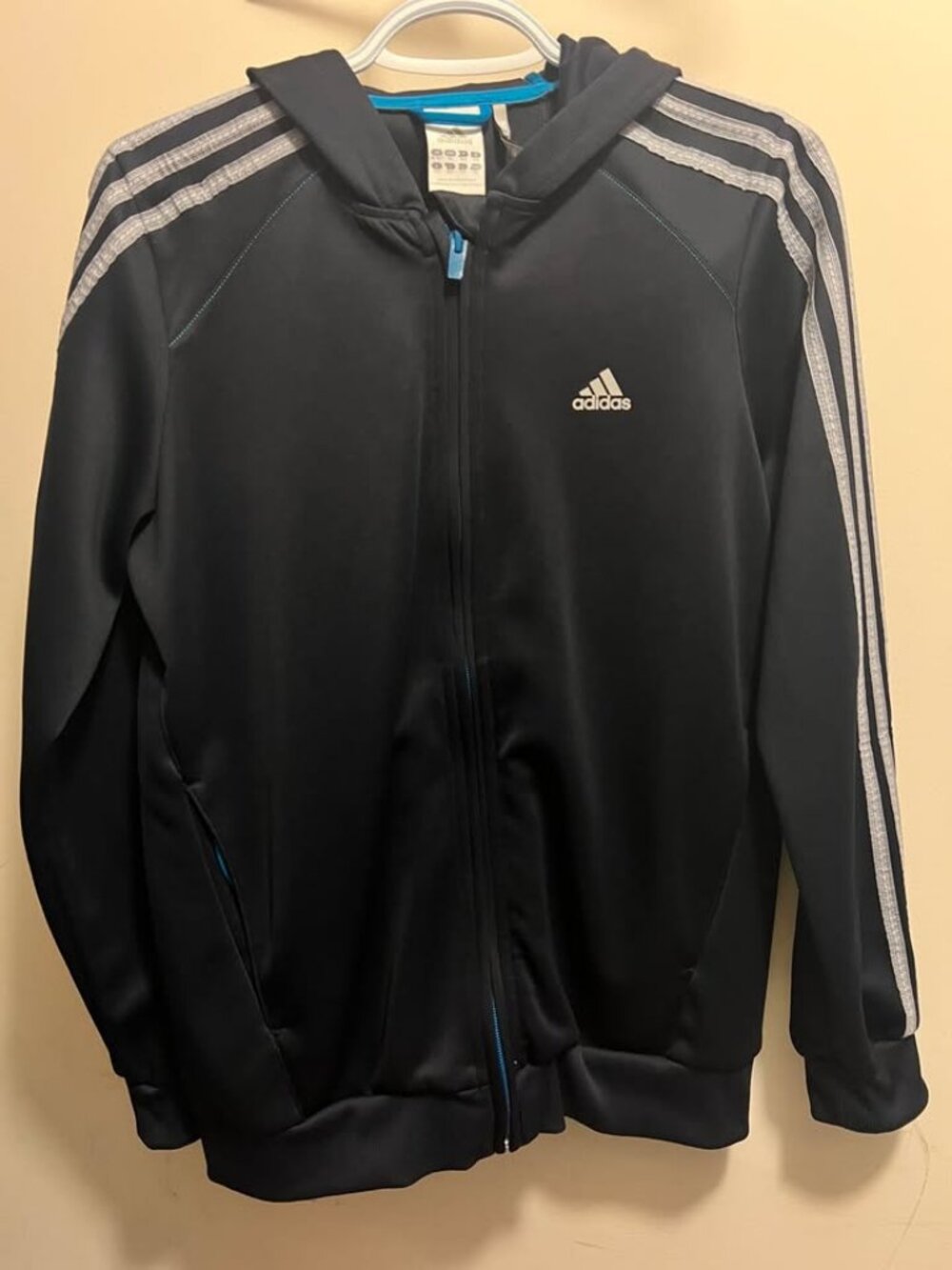 adidas Youth XL Hooded Track Jacket Boys 16-18Y Black ClimaLite Full Zip